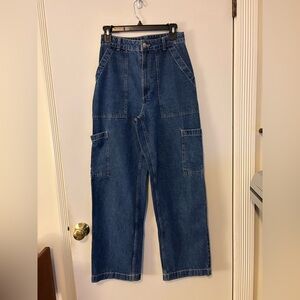 H&M Women’s High Rise Baggy Cargo Jeans (Dark Blue)